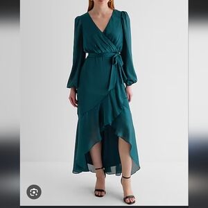 Express emerald green Hilo wrap dress